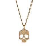 Gold IP Finish Stainless Steel Skull Necklace on 20 Curb Chain